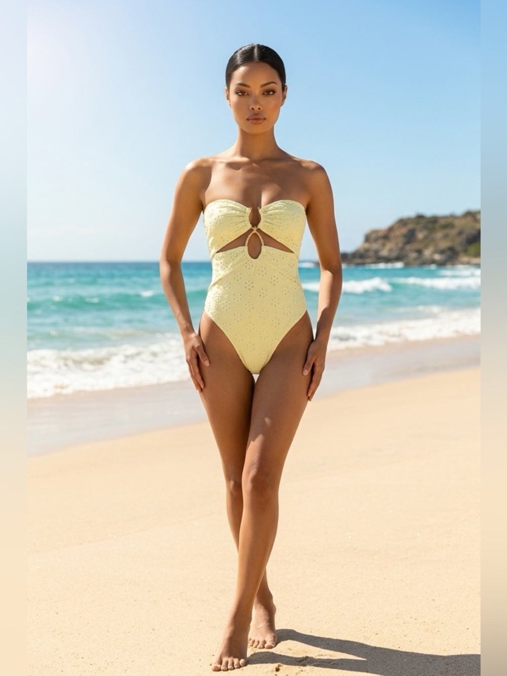 River Island Lime Yellow/Green Eyelet Swimsuit | Size 10